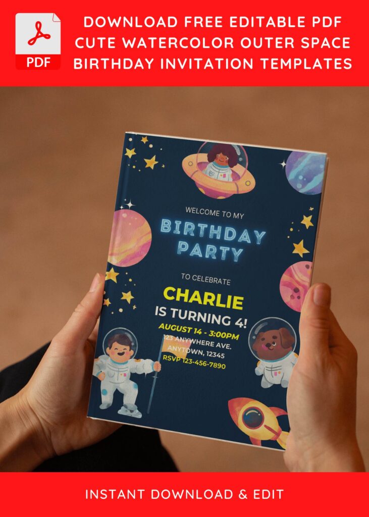 Invitation Template of (Free Editable PDF) Adorable Space Themed Kids Birthday Invitation Templates 5