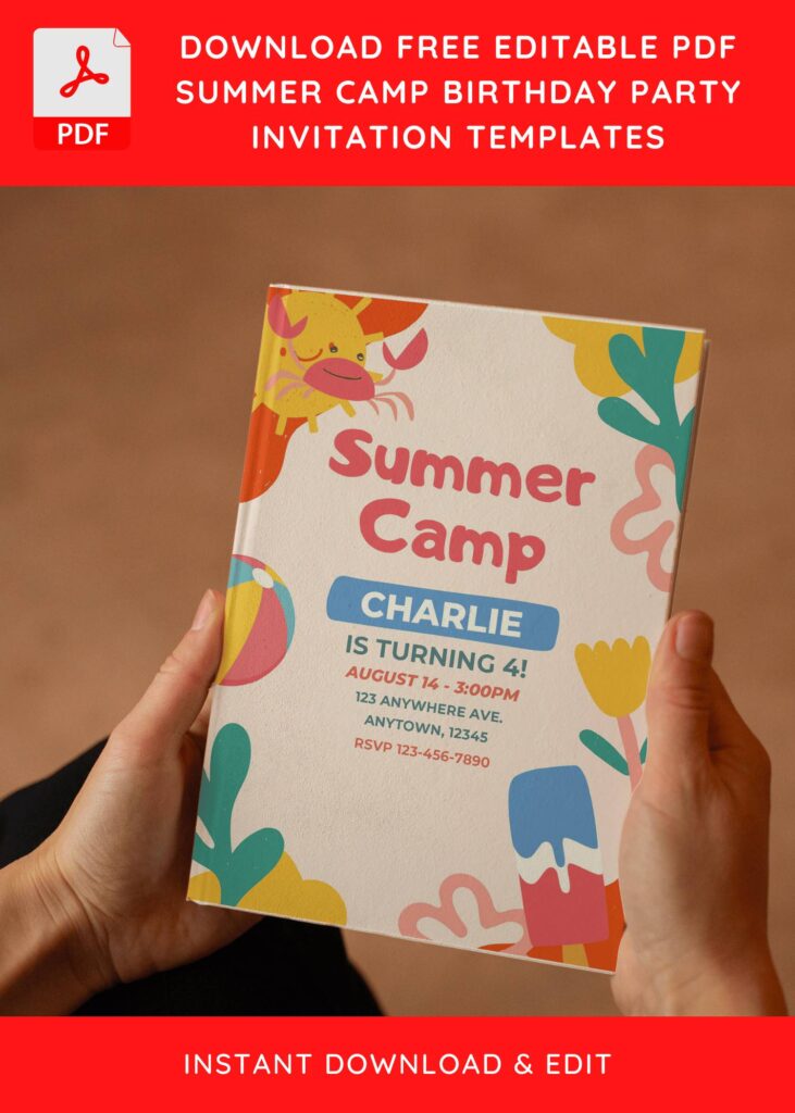 Invitation Template of (Free Editable PDF) Colorful Summer Camp Birthday Invitation Templates 5