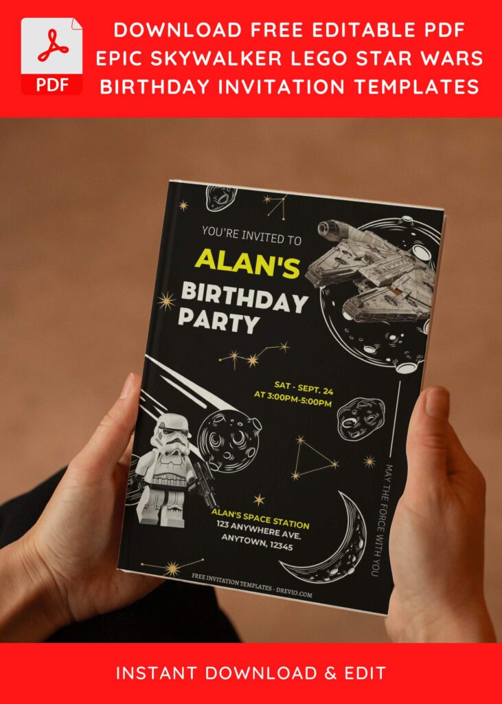 (Free Editable PDF) Skywalker Sage Lego Star Wars Birthday Invitation Templates E
