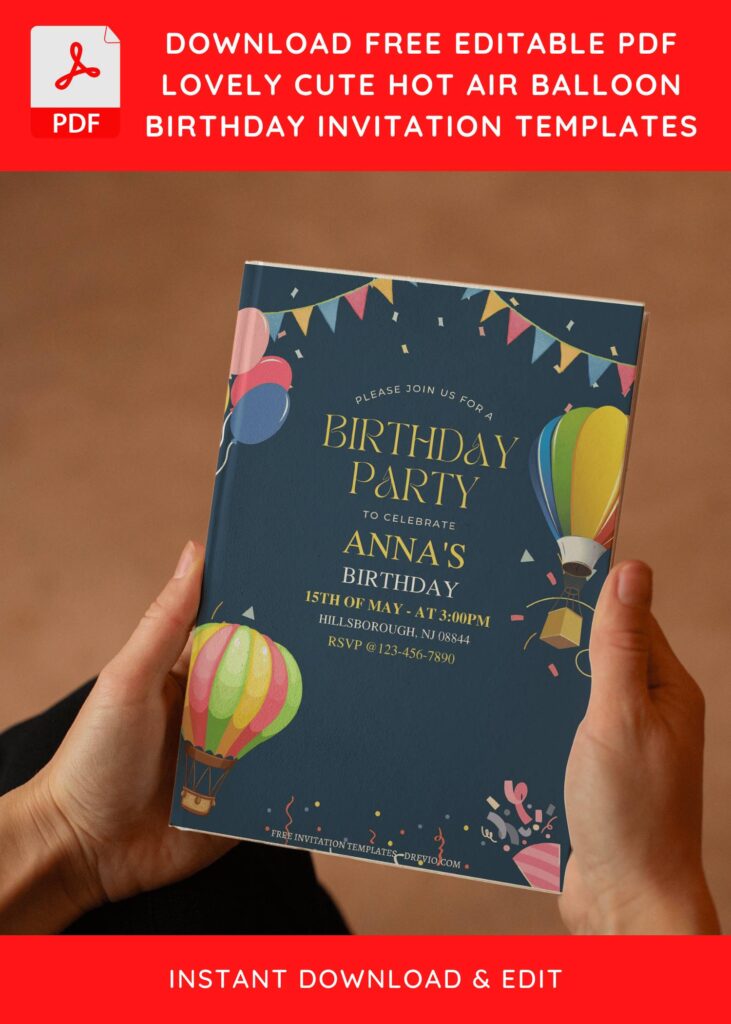 Invitation Template of (Free Editable PDF) Bright And Cheery Hot Air Balloon Birthday Invitation Templates 5