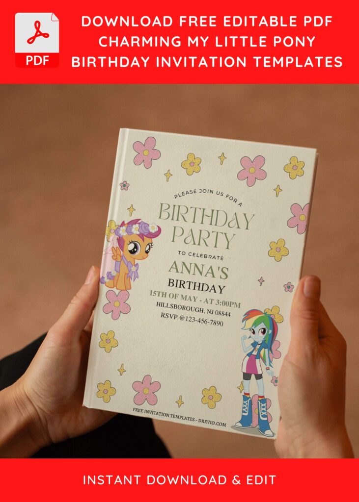 (Free Editable PDF) Magical Floral My Little Pony Birthday Invitation Templates E