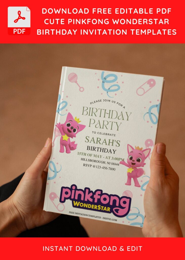 (Free Editable PDF) Lovely Pinkfong Wonderstar Birthday Invitation Templates E
