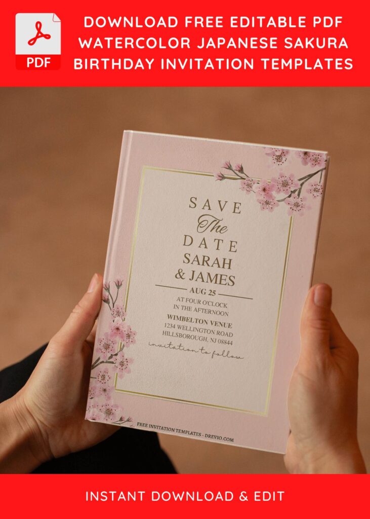 (Free Editable PDF) Charming Pastel Sakura Wedding Invitation Templates E