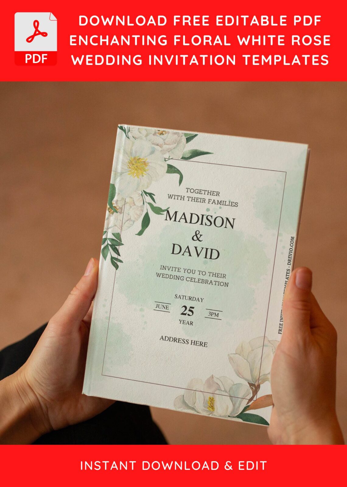 (Free Editable PDF) Dreamy White Floral Wedding Invitation Templates E
