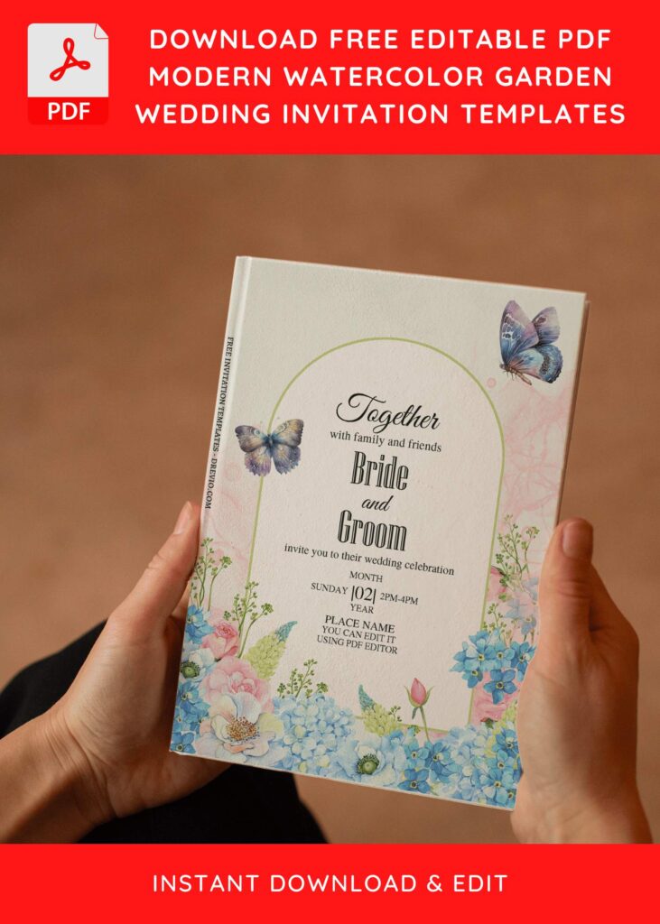 (Free Editable PDF) Gorgeous Butterfly Garden Wedding Invitation Templates E