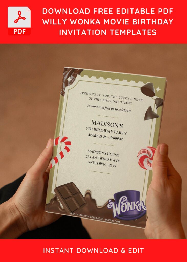 (Free Editable PDF) Willy Wonka Movie Birthday Invitation Templates E