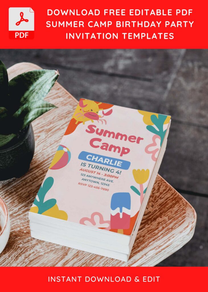 Invitation Template of (Free Editable PDF) Colorful Summer Camp Birthday Invitation Templates 4