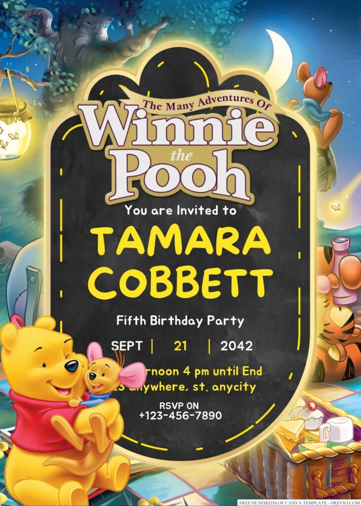 The Many Adventures of Winnie the Pooh Birthday Invitation