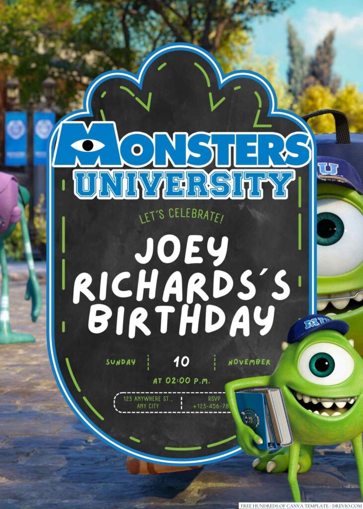 Monsters University Birthday Invitation 