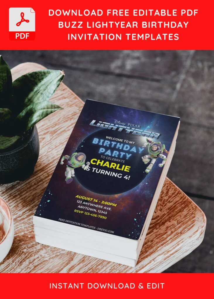 (Free Editable PDF) Disney Buzz Lightyear Birthday Invitation Templates D
