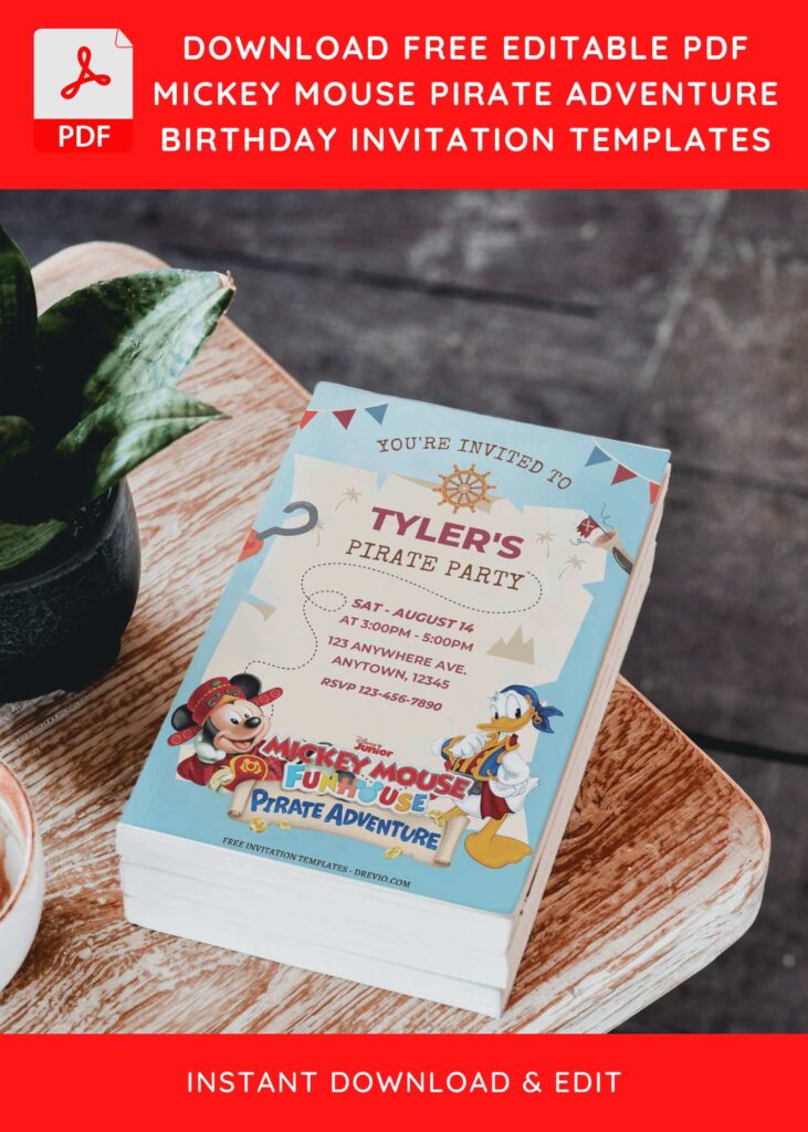 Invitation Template of (Free Editable PDF) Fun Mickey Mouse Pirate Adventure Birthday Invitation Templates 3