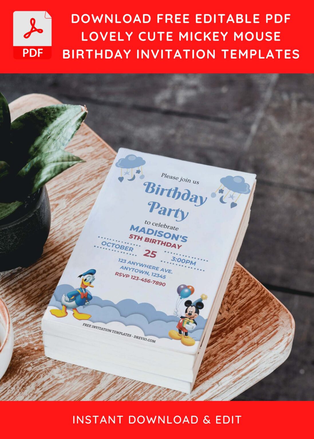 (Free Editable PDF) Lovely Cute Mickey Mouse Birthday Invitation ...