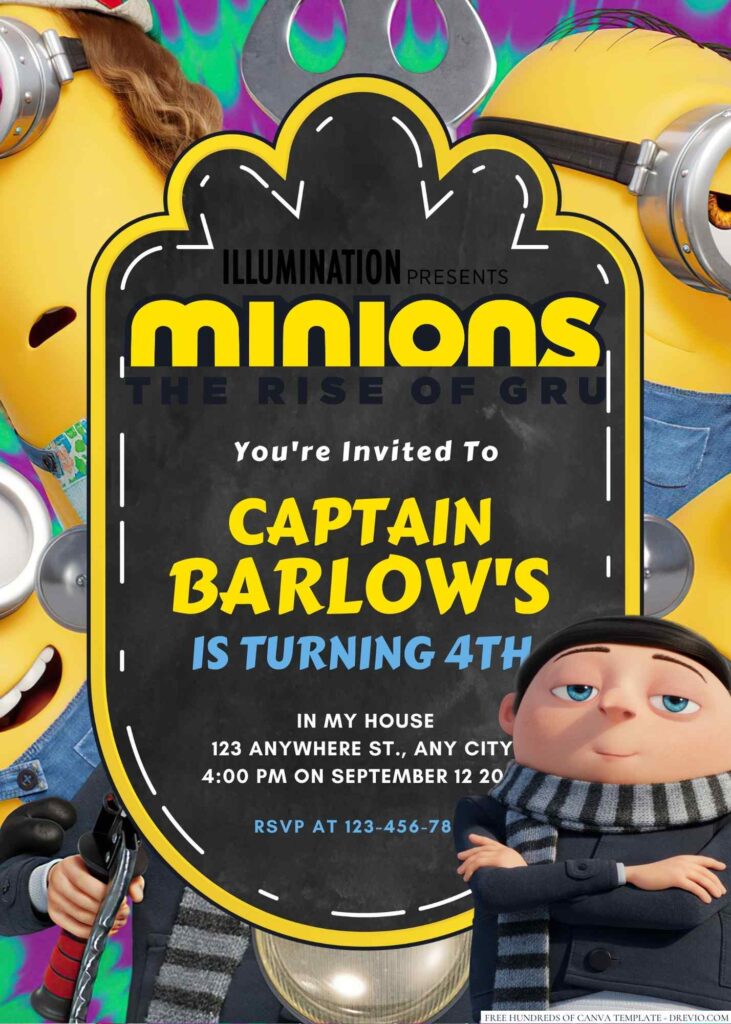 Invitation Template of 22+ Minions The Rise Of Gru Canva Birthday Invitation Templates 4