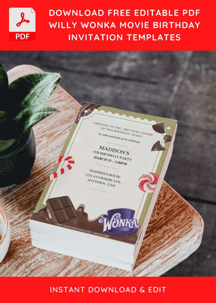 Invitation Template of (Free Editable PDF) Willy Wonka Movie Birthday Invitation Templates 2