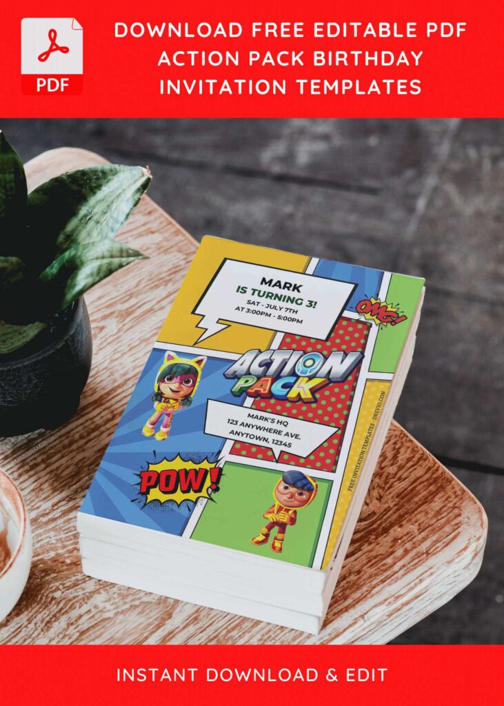 Invitation Template of (Free Editable PDF) Action Pack Superhero Birthday Invitation Templates 2