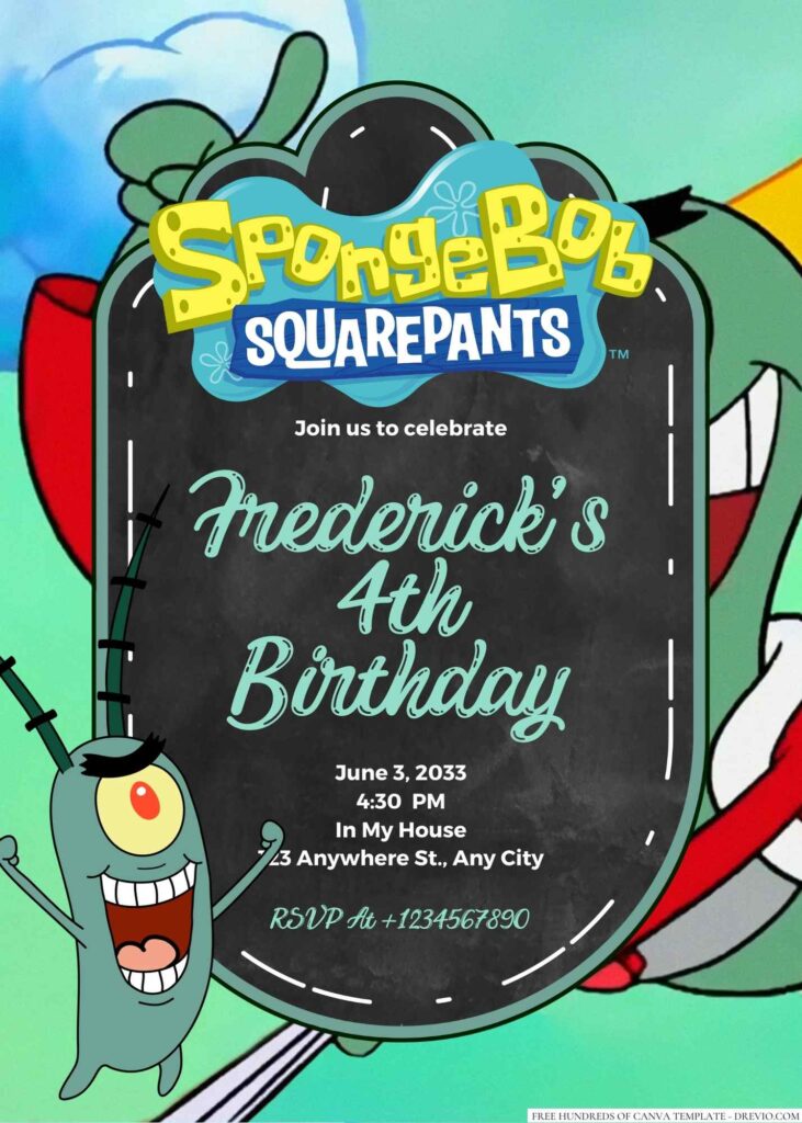 Spongebob's Nemesis Plankton Birthday Invitation