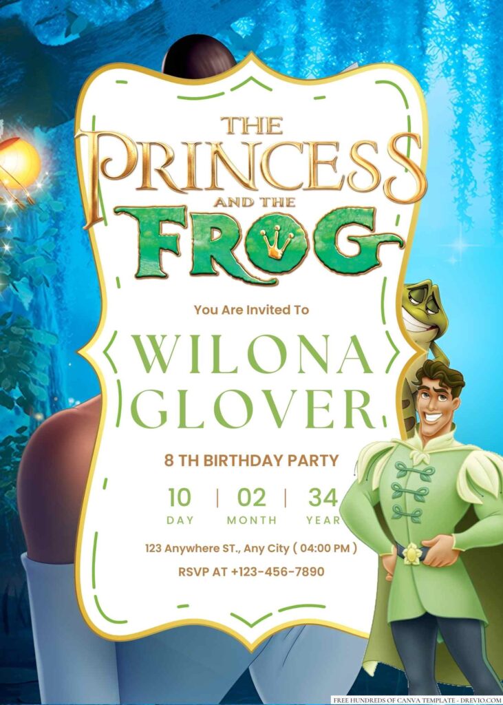 20 The Princess and the Frog Canva Birthday Invitation Templates