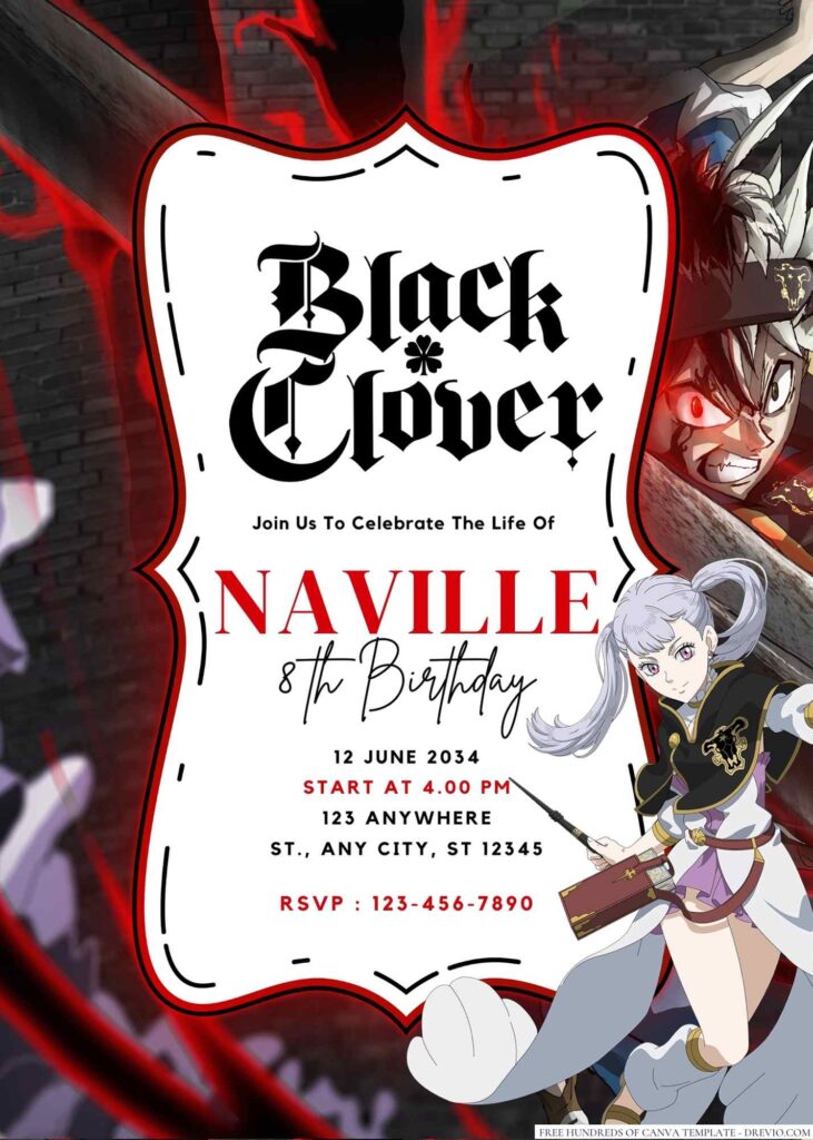 Black Clover Birthday Invitation