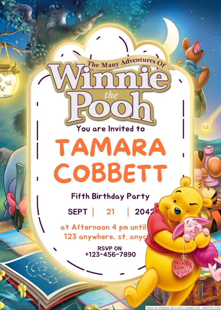 The Many Adventures of Winnie the Pooh Birthday Invitation