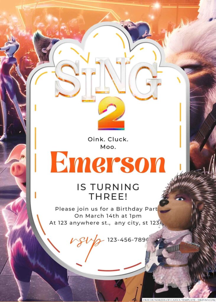 Sing 2 Birthday Invitation 