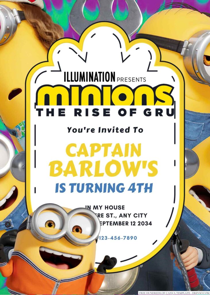 Invitation Template of 22+ Minions The Rise Of Gru Canva Birthday Invitation Templates 6