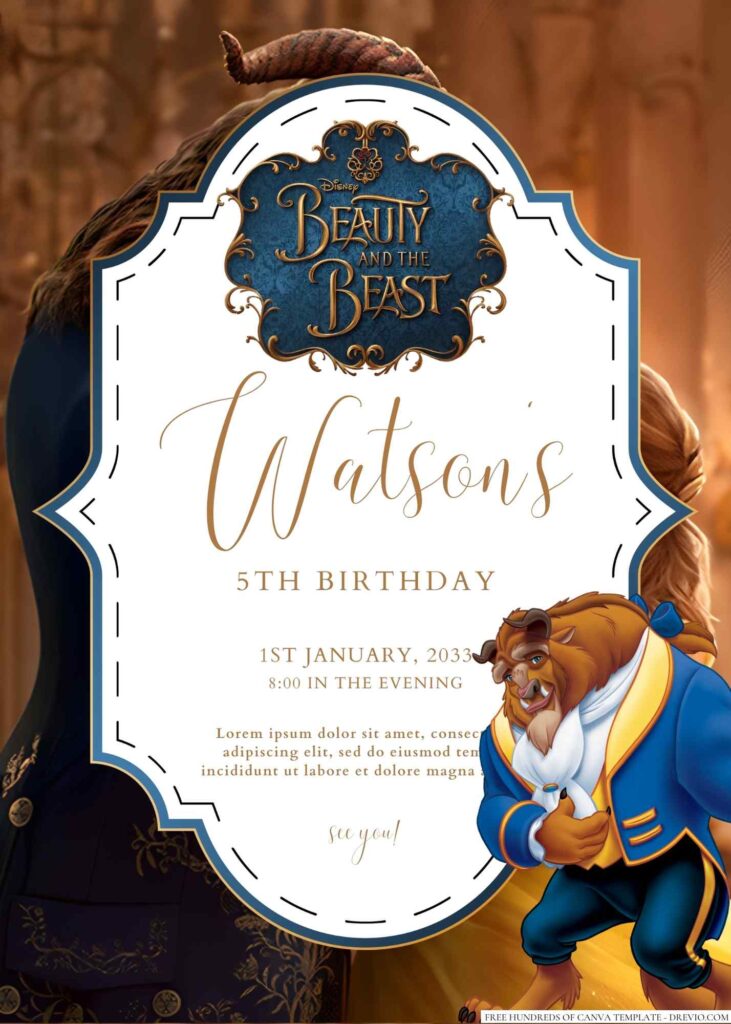 Beauty and the Beast Birthday Invitation