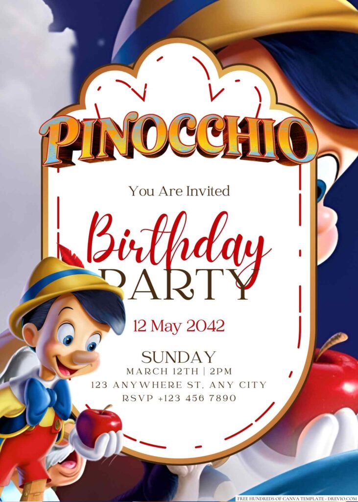 Pinocchio Birthday Invitation