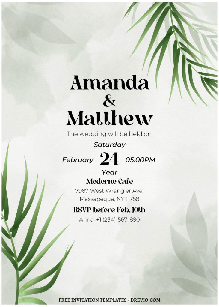 Invitation Template of (Free Editable PDF) Summer Tropical Greenery Wedding Invitation Templates 2