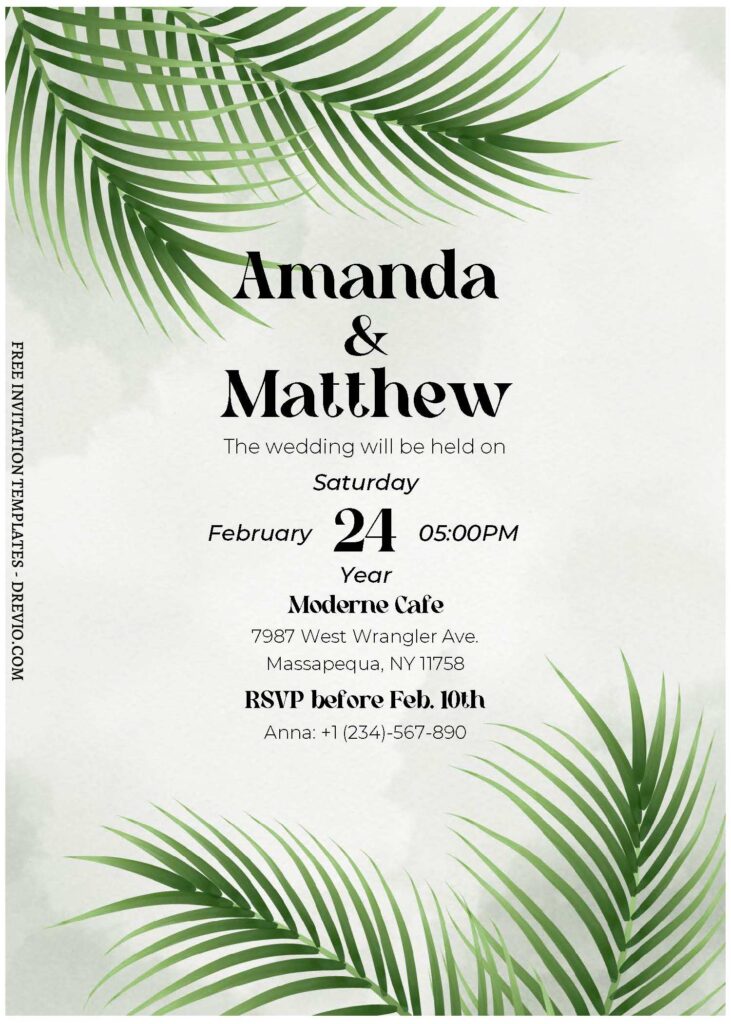 Invitation Template of (Free Editable PDF) Summer Tropical Greenery Wedding Invitation Templates 1