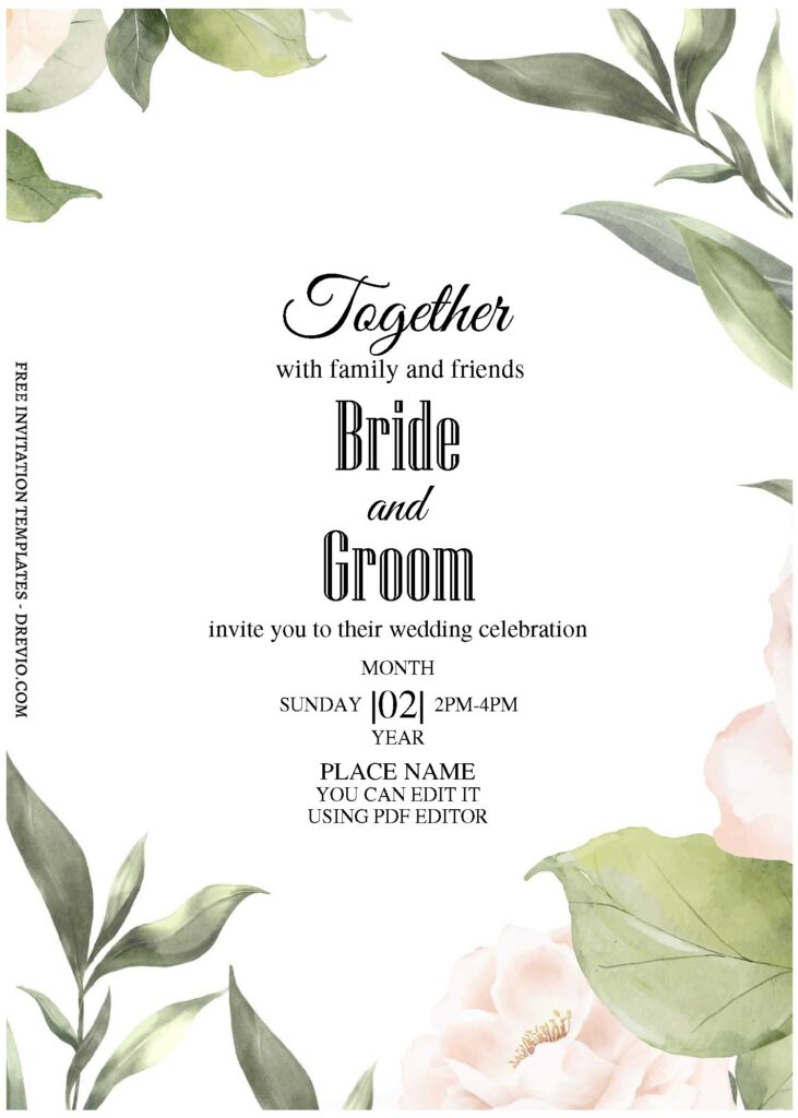 (Free Editable PDF) Autumn Floral And Greenery Wedding Invitation Templates A