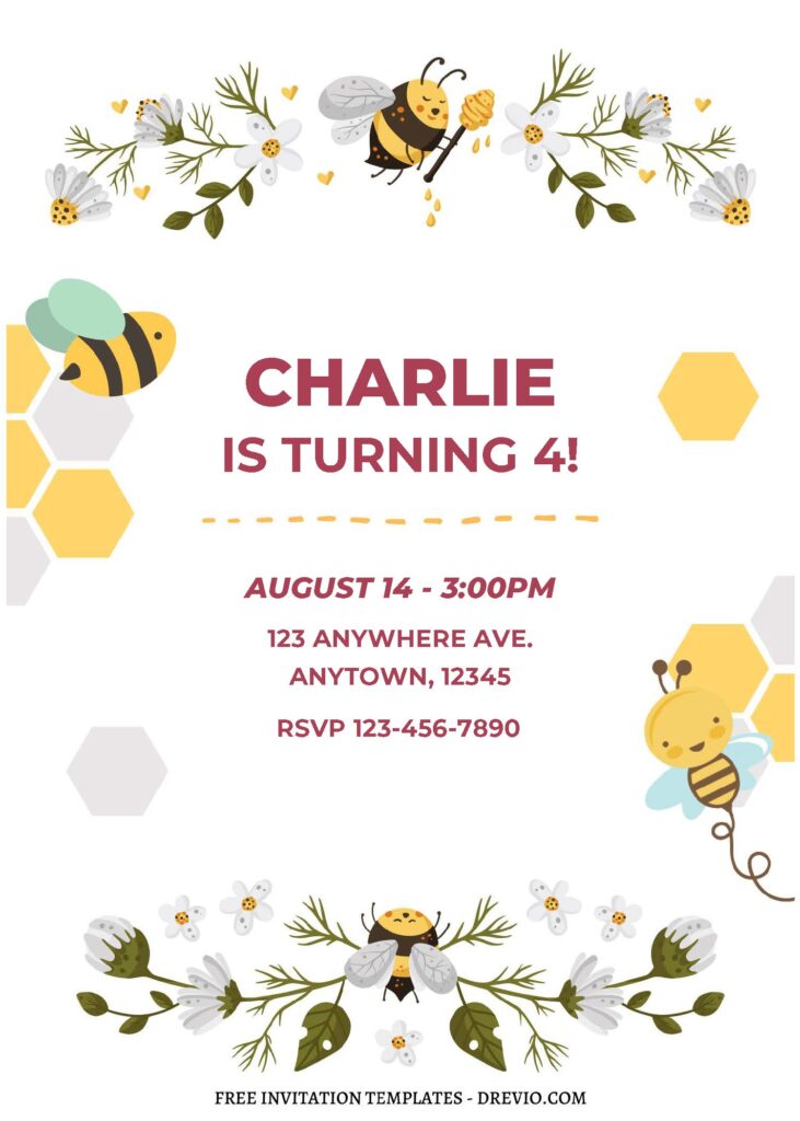 Invitation Template of (Free Editable PDF) Cute Bumble Bee Birthday Invitation Templates 1