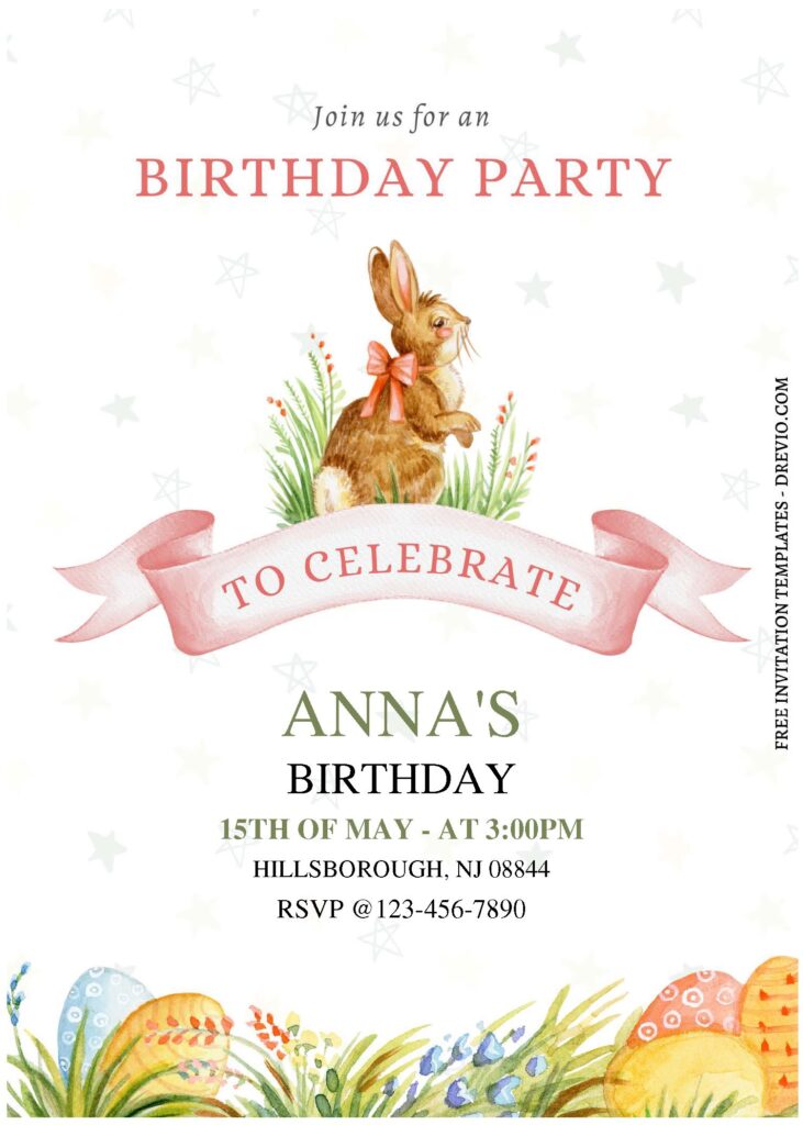 Invitation Template of (Free Editable PDF) Watercolor Easter Bunny Birthday Invitation Templates 3