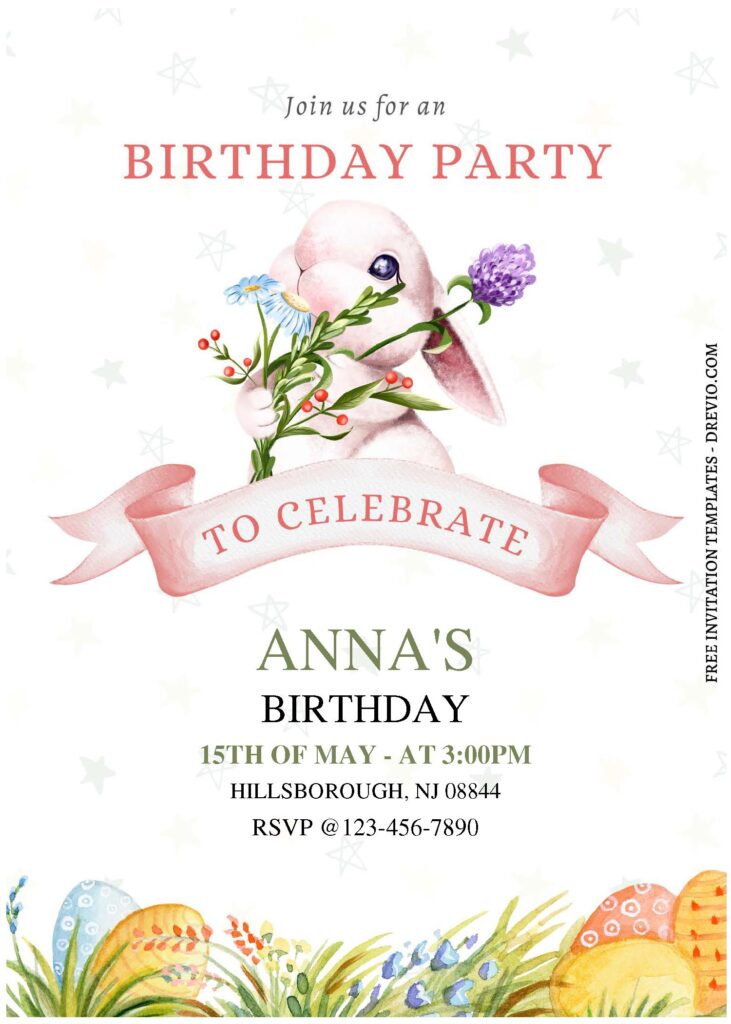 Invitation Template of (Free Editable PDF) Watercolor Easter Bunny Birthday Invitation Templates 2