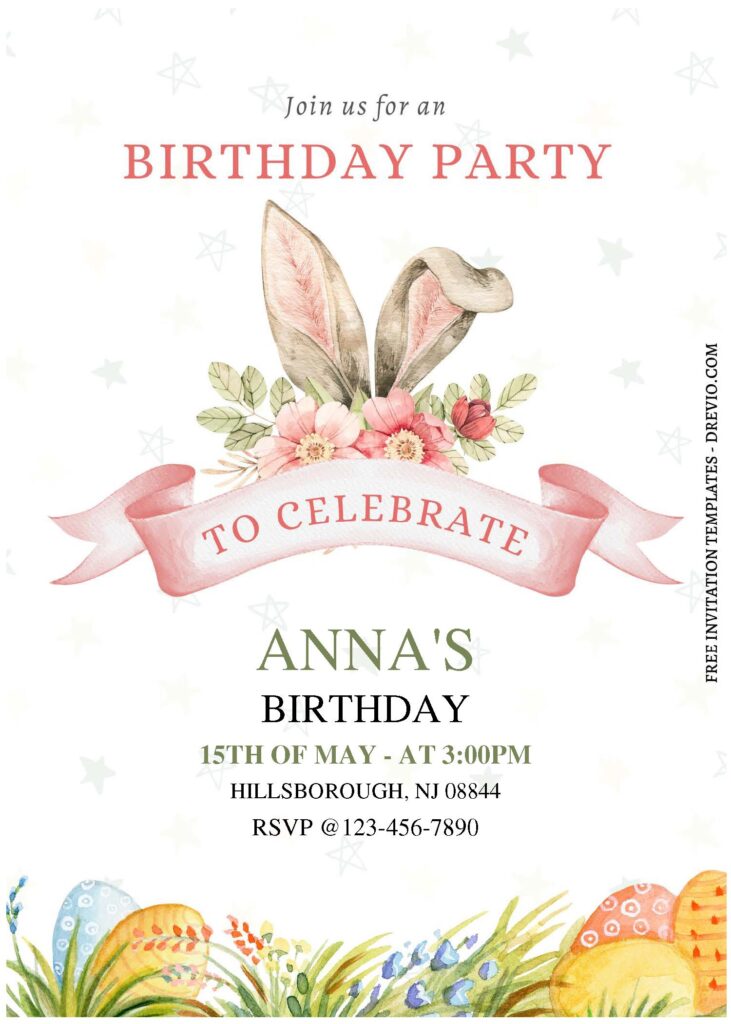 Invitation Template of (Free Editable PDF) Watercolor Easter Bunny Birthday Invitation Templates 1