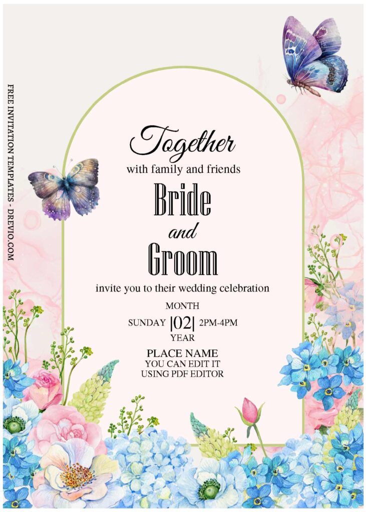 (Free Editable PDF) Gorgeous Butterfly Garden Wedding Invitation Templates C