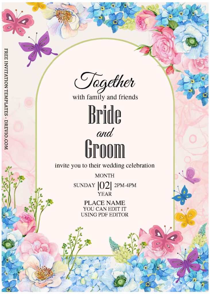 (Free Editable PDF) Gorgeous Butterfly Garden Wedding Invitation Templates A