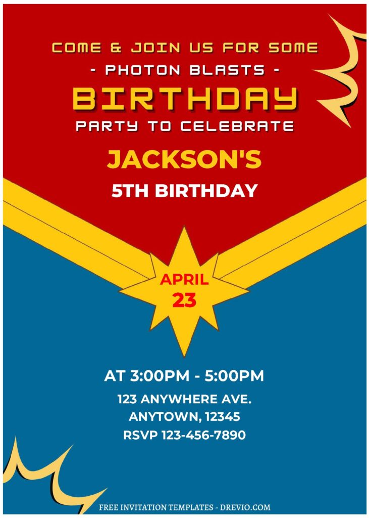 Invitation Template of (Free Editable PDF) Captain Marvel Birthday Invitation Templates 1