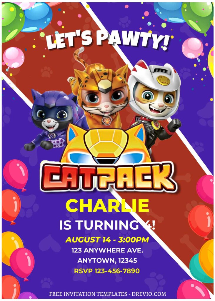 (Free Editable PDF) Cheerful Cat Pack PAW Patrol Birthday Invitation Templates  A