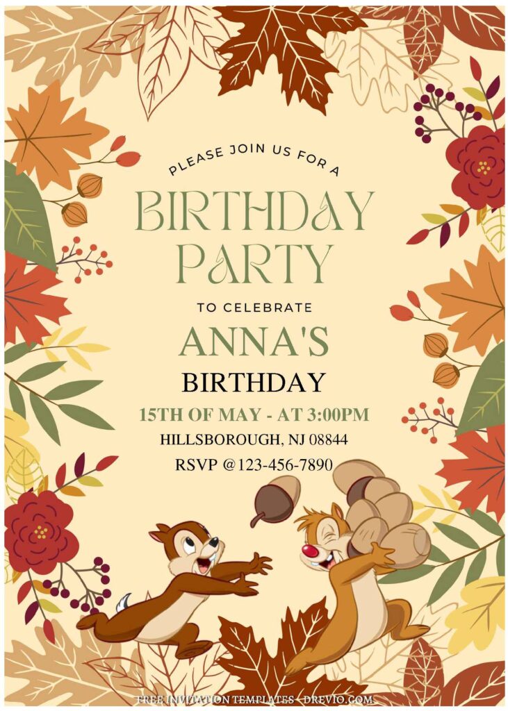 (Free Editable PDF) Chip & Dale Ready To Roll Birthday Invitation Templates A