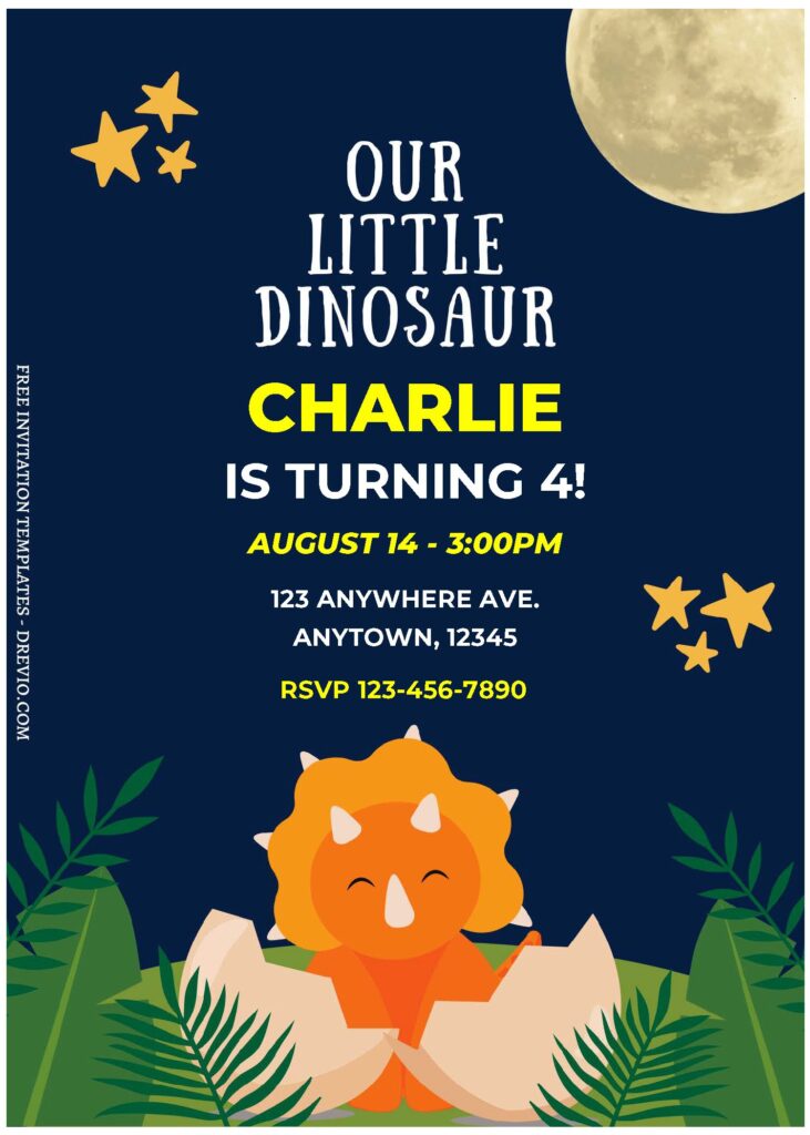 Invitation Template of (Free Editable PDF) Cute Watercolor Dinosaur Birthday Invitation Templates 1