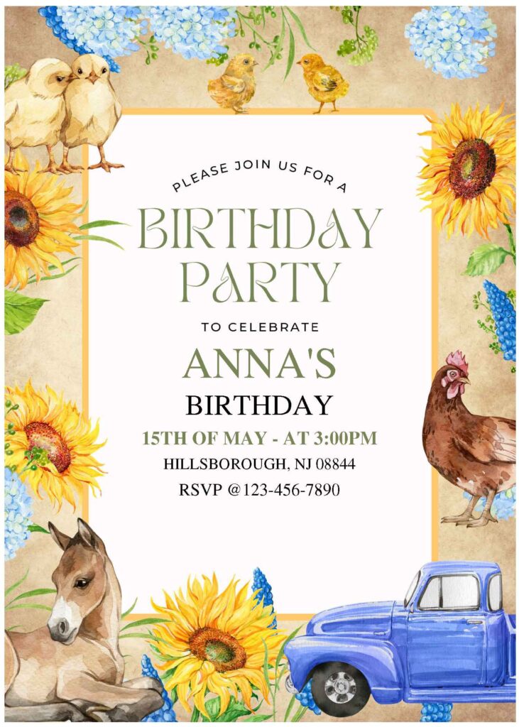 Invitation Template of (Free Editable PDF) Gorgeous Watercolor Floral Farm Birthday Invitation Templates 1