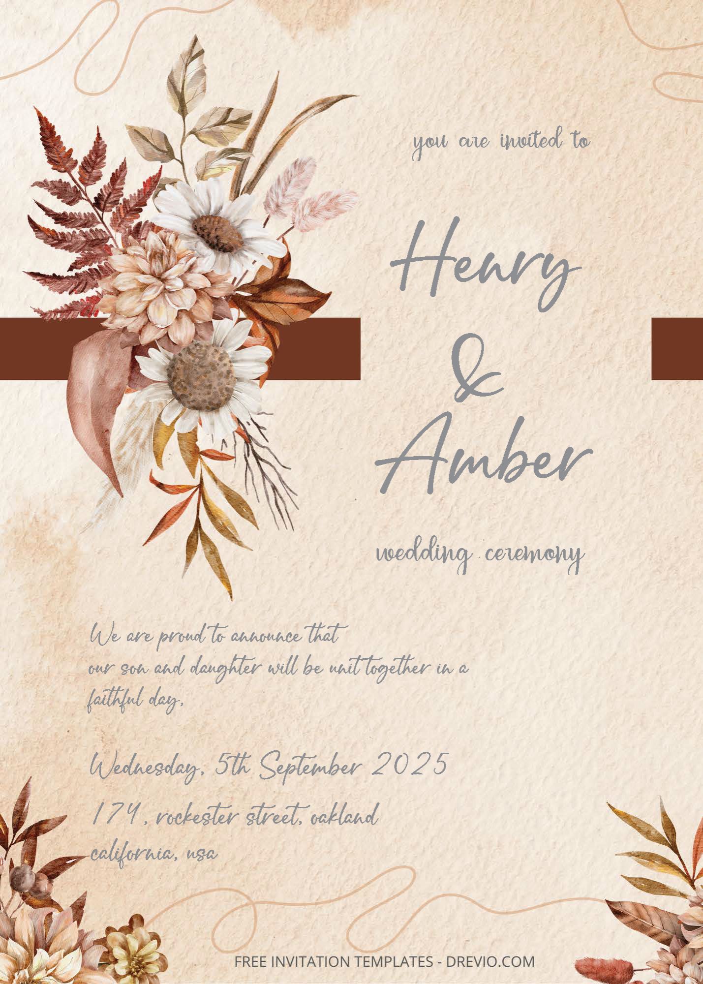 ( Free Editable PDF ) Autumn Bundle Wedding Invitation Templates One