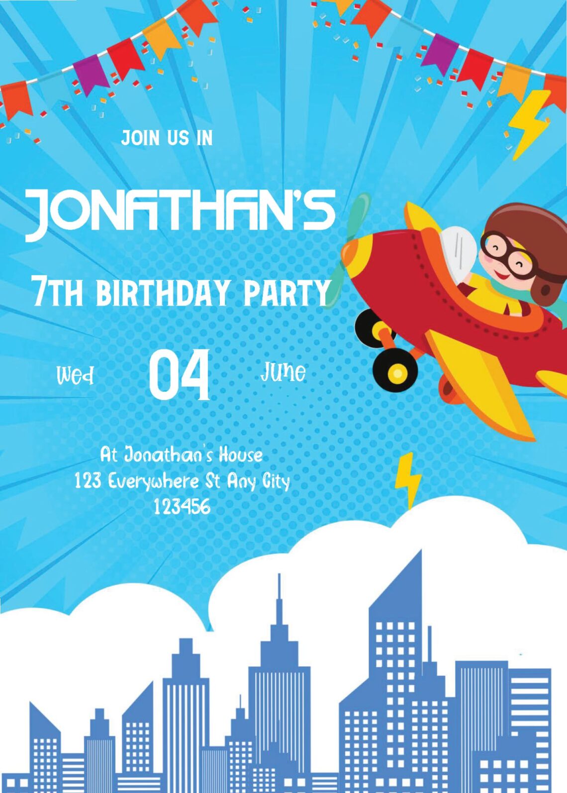 ( Free Editable PDF ) Fly High Birthday Invitation Templates One