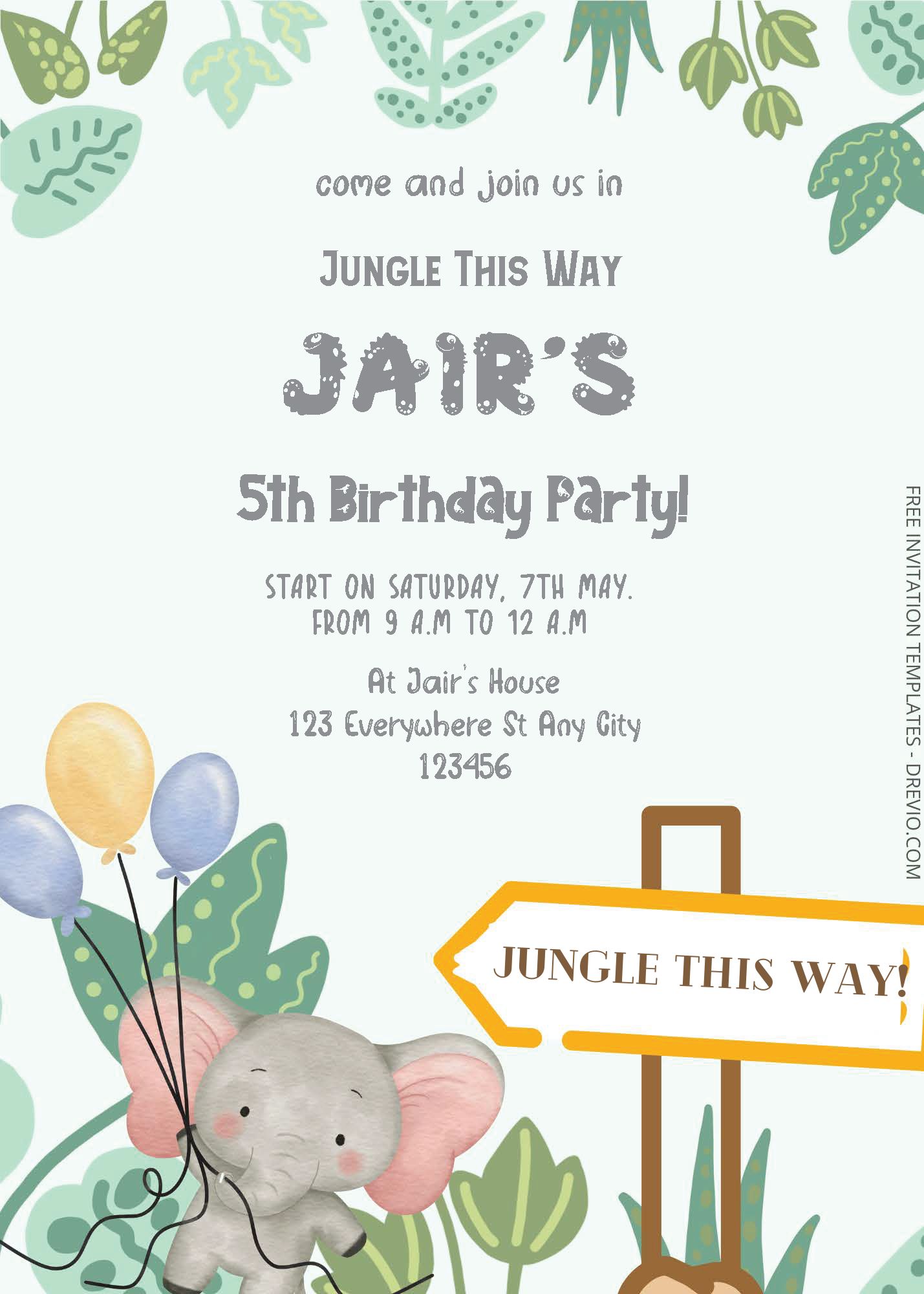 ( Free Editable PDF ) Jungle Party Birthday Invitation Templates One