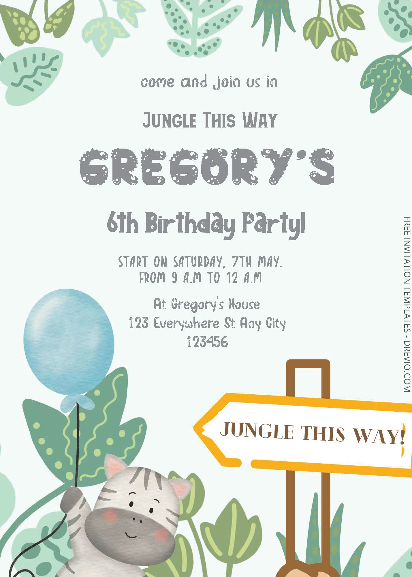 ( Free Editable PDF ) Jungle Party Birthday Invitation Templates Three