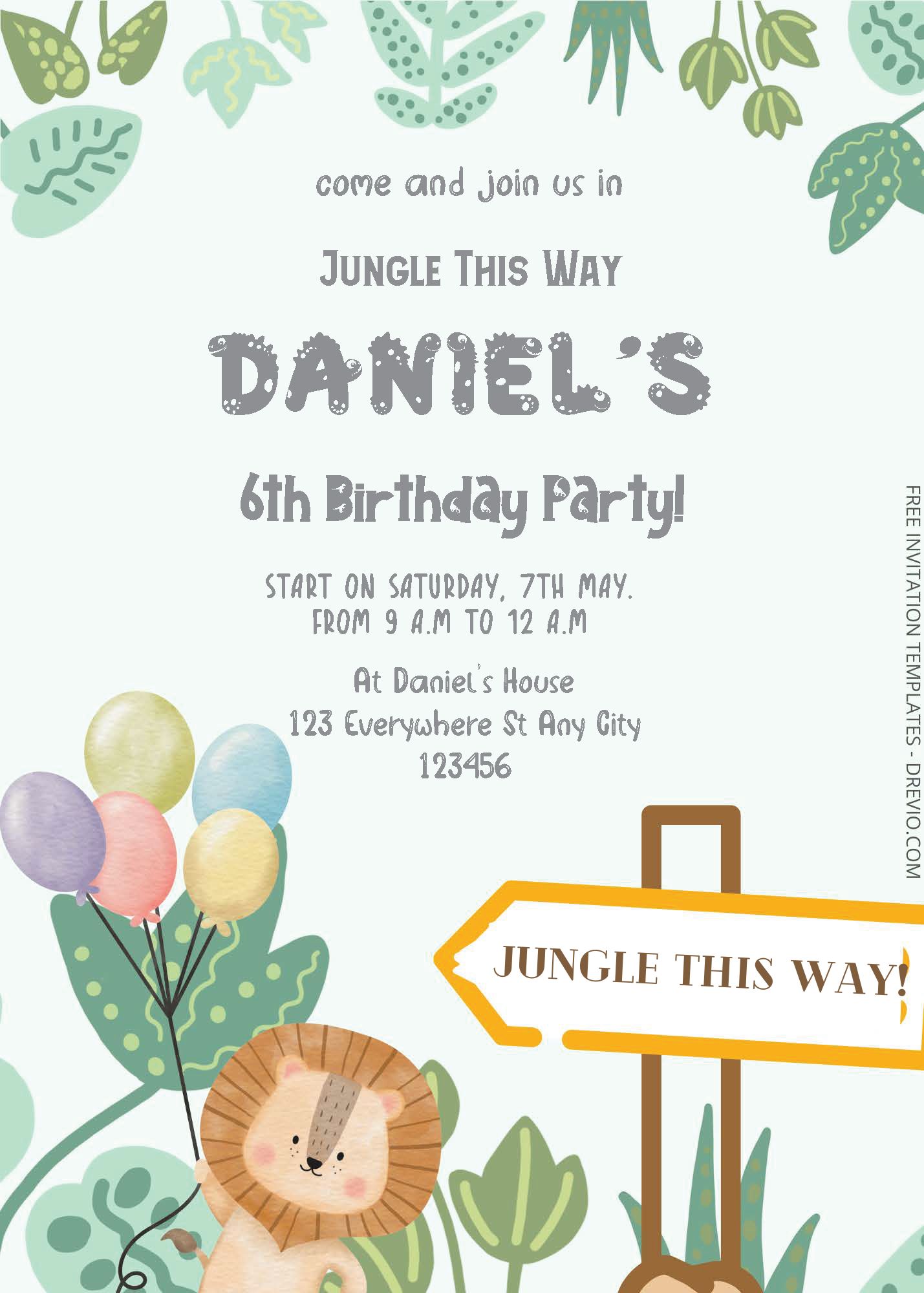 ( Free Editable PDF ) Jungle Party Birthday Invitation Templates Two