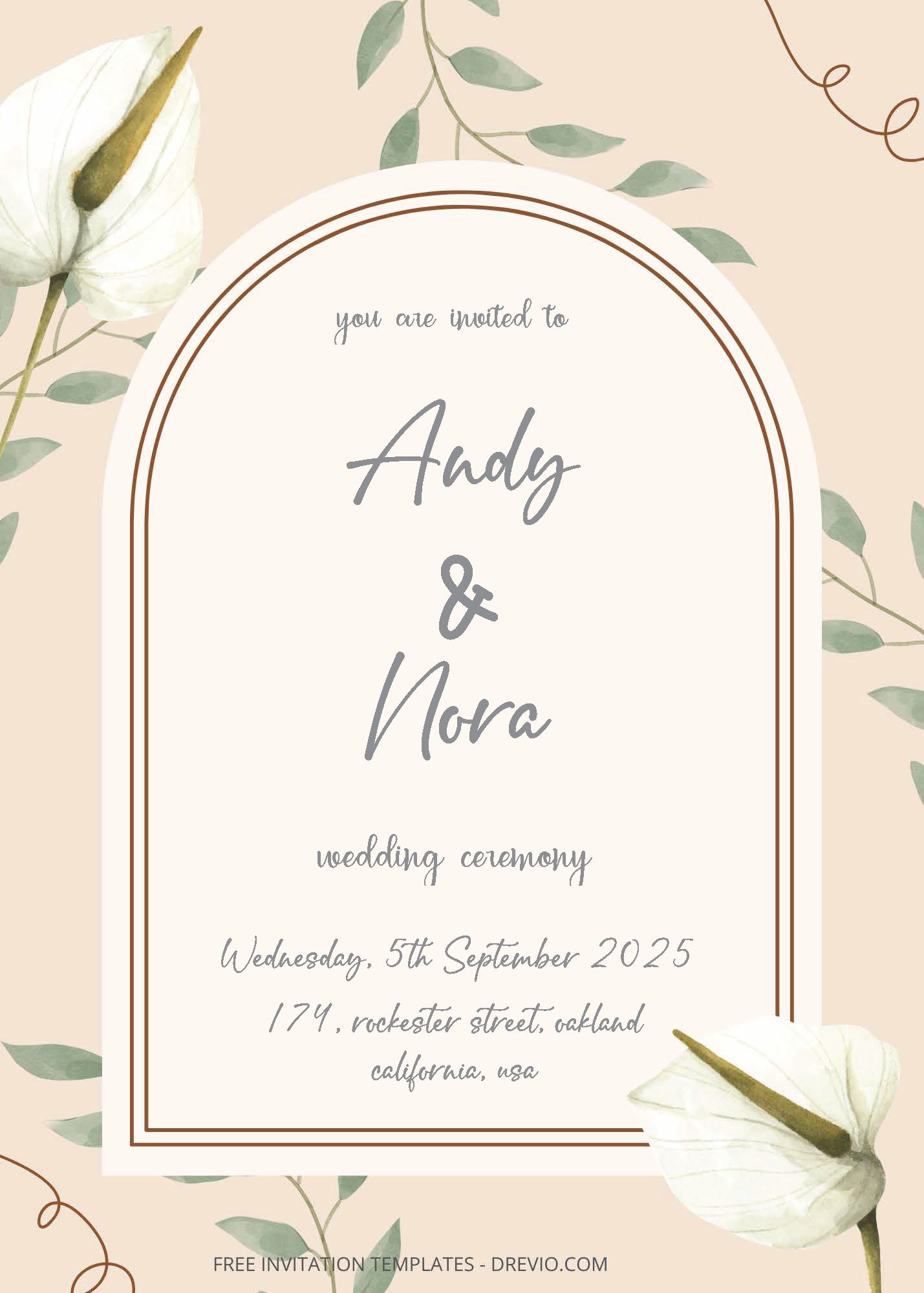 ( Free Editable PDF ) Little Floral Wedding Invitation Templates Two
