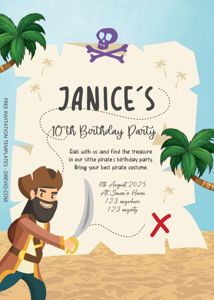 FREE Editable PDF - Little Pirate Birthday Invitation Templates ...