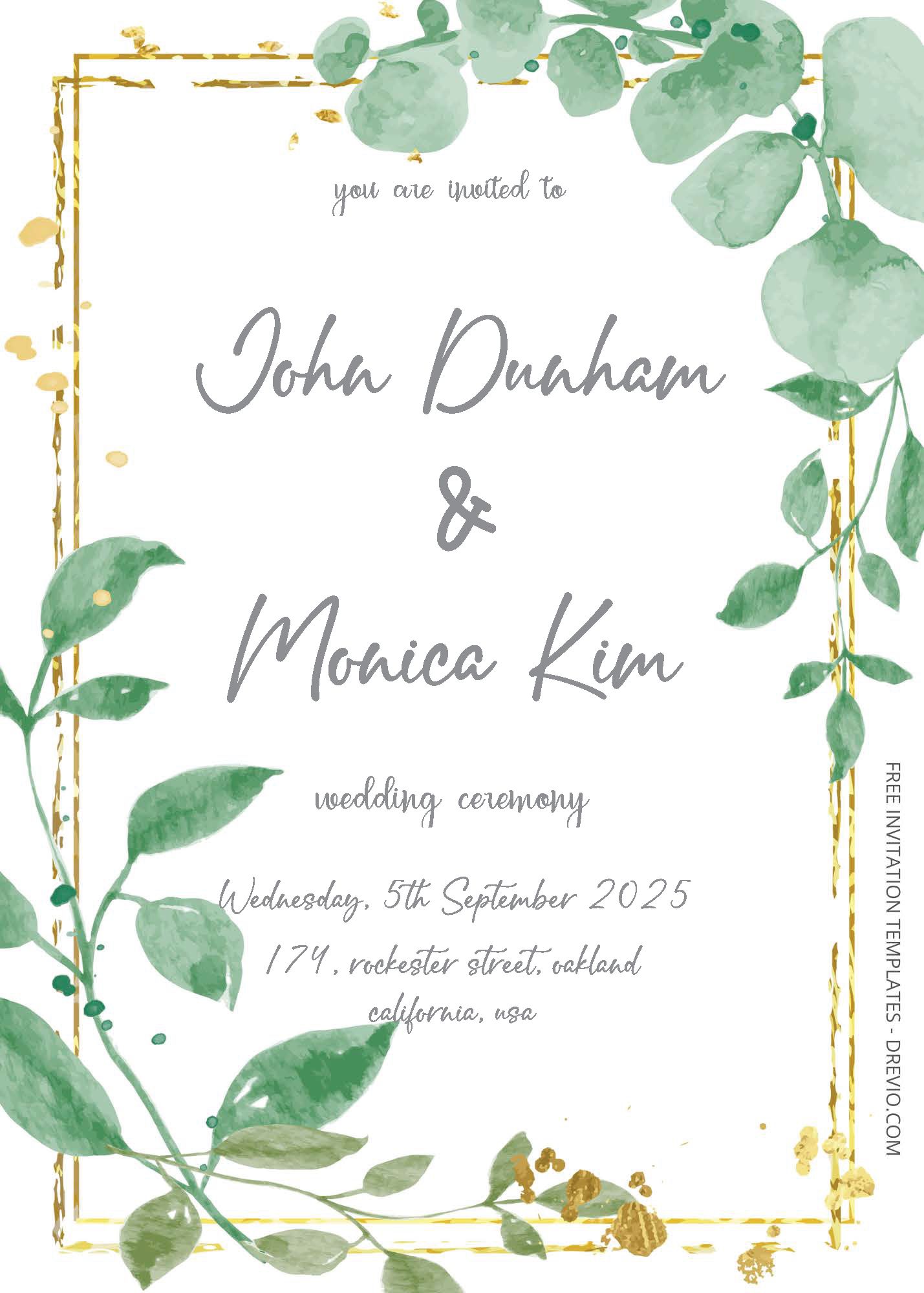 ( Free Editable PDF ) Simple Eucalyptus Wedding Invitation Templates One