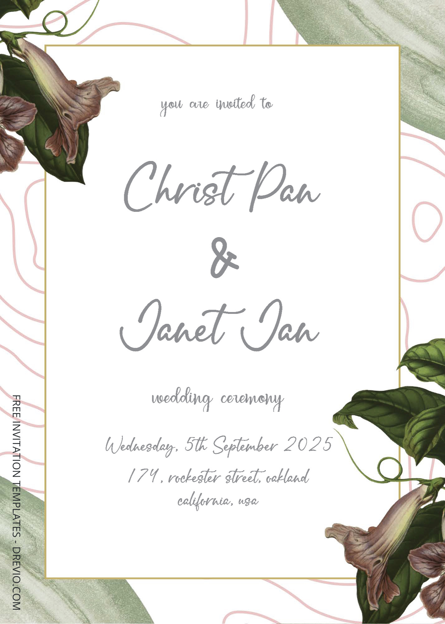( Free Editable PDF ) Simple Spring Wedding Invitation Templates Two